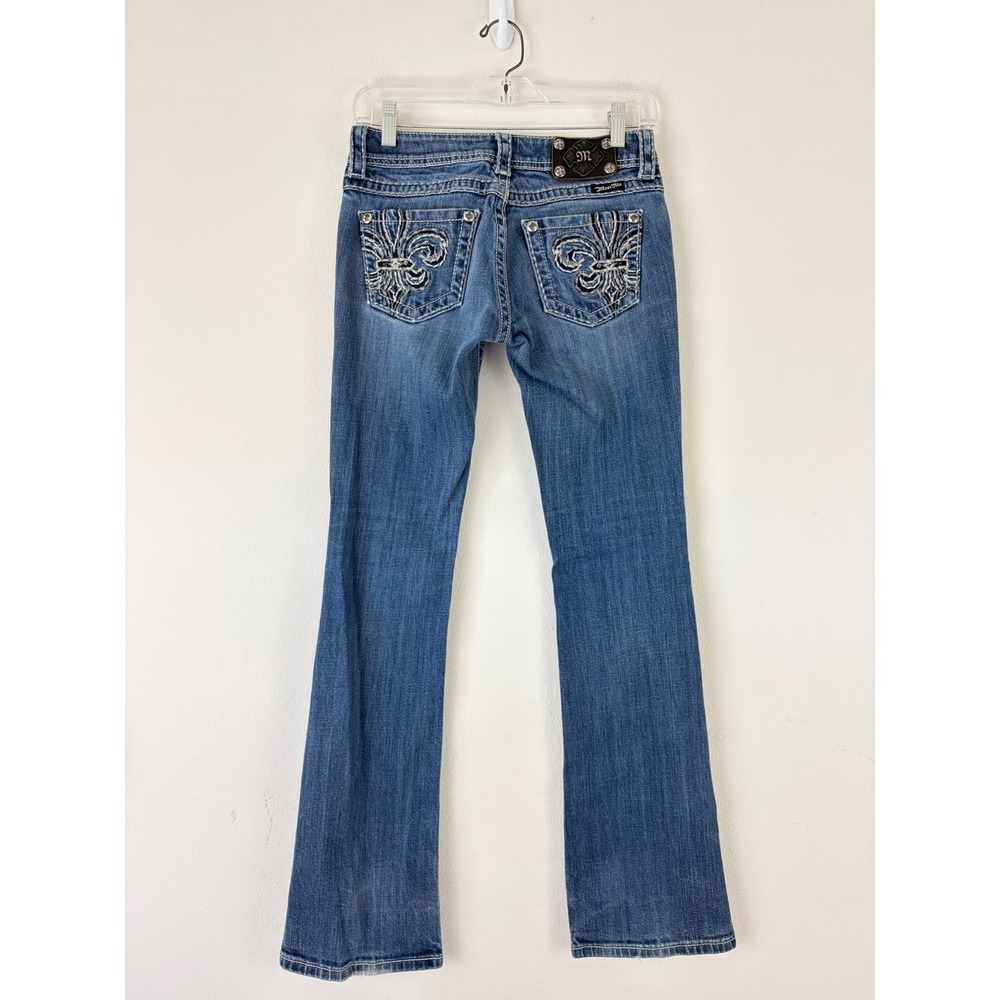 Miss Me Size 26 Bootcut Jeans Blue Fleur De Lis Embroidered Y2K Western Cowgirl
